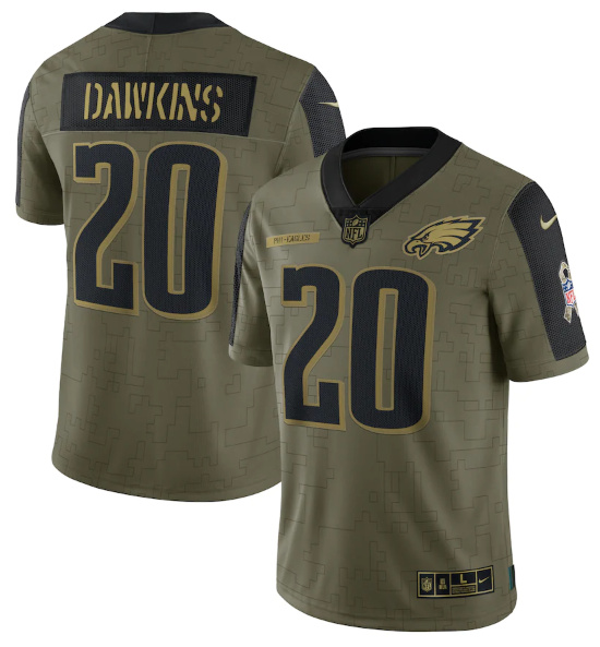Men's Olive Philadelphia Eagles #20 Brian Dawkins 2021 Salute To Service Limited Stitched Jersey